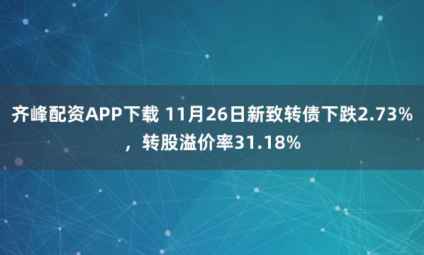 齐峰配资APP下载 11月26日新致转债下跌2.73%，转股溢价率31.18%